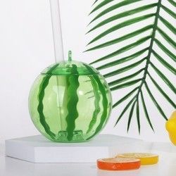 Coupe en plastique en forme de fruit avec paille Coupe de thé au lait mignon Bouteille de jus portable