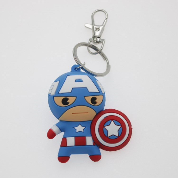 Des jouets personnalisés font des dessins animés 3D Capitaine Amérique porte-clés en caoutchouc porte-clés en PVC personnalisé