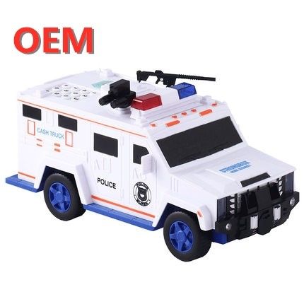 voiture de police robotisée jouet pièce de monnaie Banque dessin animé avec empreinte digitale boîte à argent en plastique
