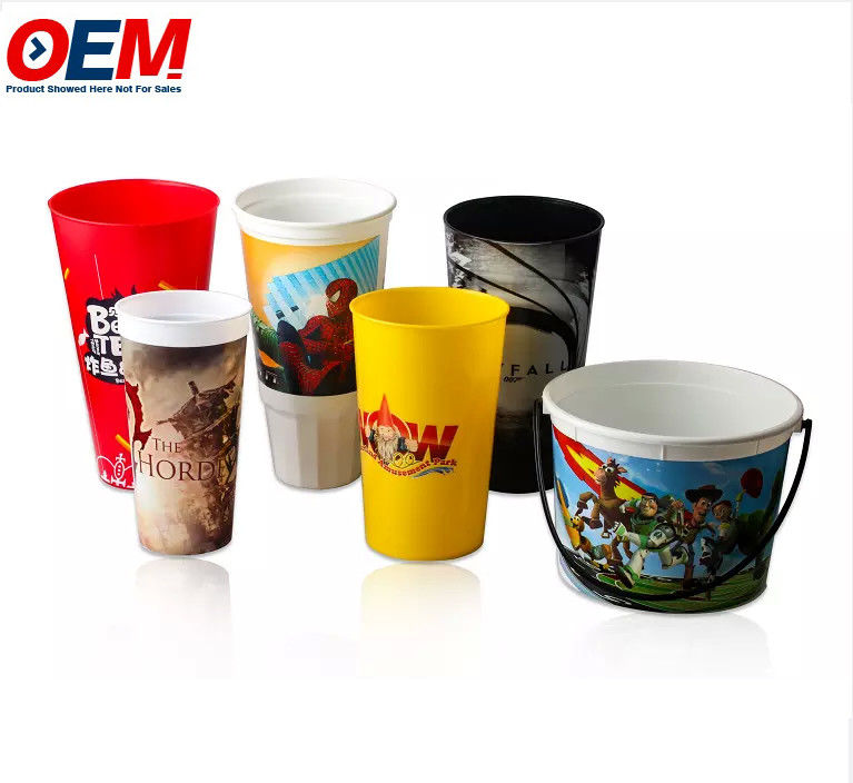 Seau à popcorn en plastique personnalisé de bonne qualité OEM, imprimé avec des dessins animés, avec couvercle pour la promotion
