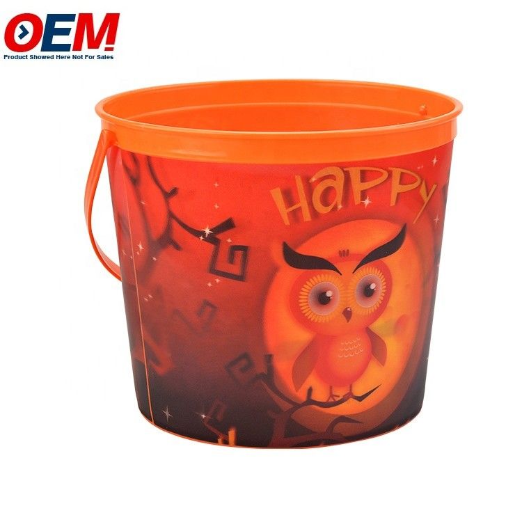 Récipient à popcorn en plastique personnalisé avec un design de dessin animé d'animal d'Halloween, seau à popcorn en plastique pour le stockage des aliments avec couvercle