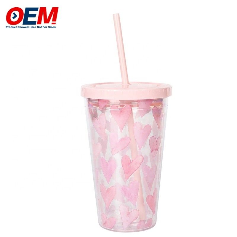 Coupe à double paroi en PP personnalisée avec paille OEM Coupe en plastique Coupe d'eau pour ours mignonne