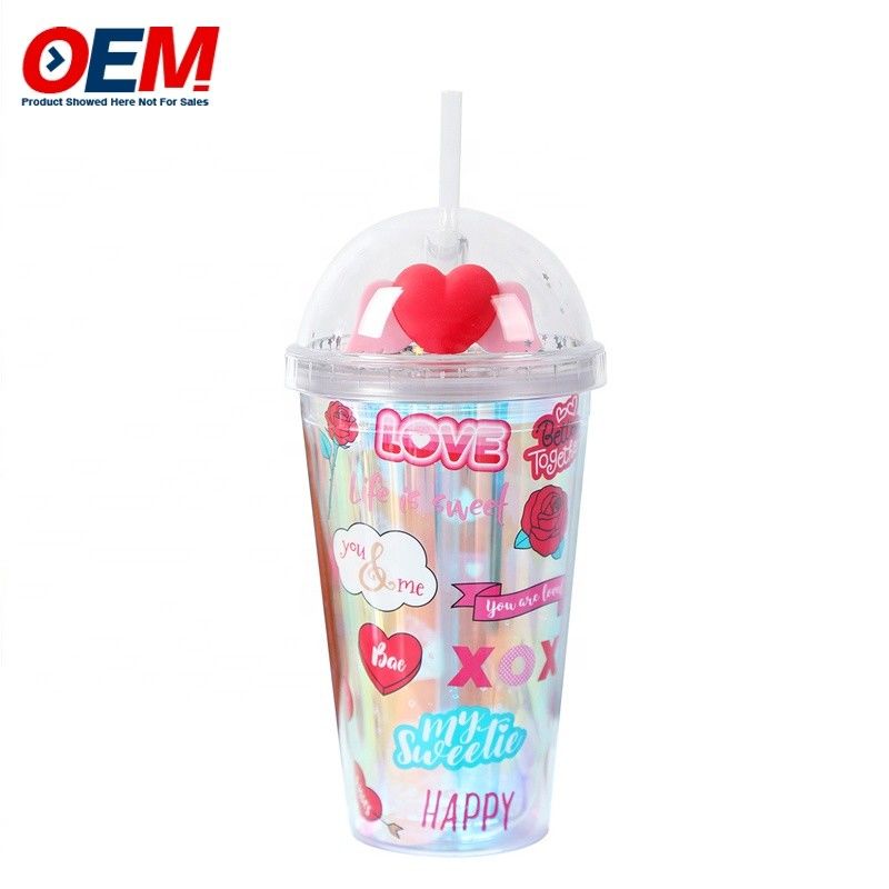 Coupe à double paroi en PP personnalisée avec paille OEM Coupe en plastique Coupe d'eau pour ours mignonne