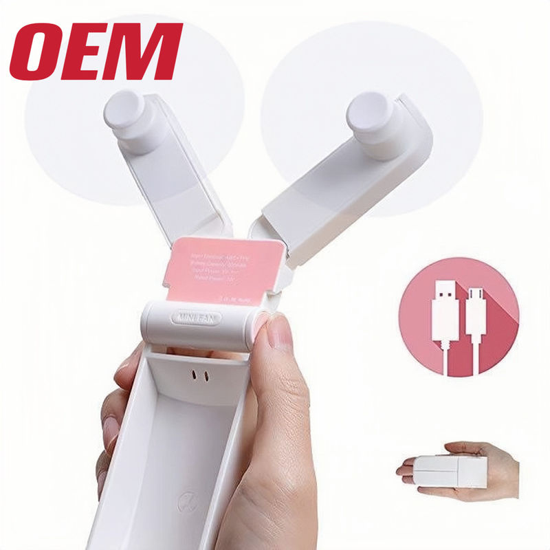 Mini ventilateur de refroidissement portable OEM Ventilateur portable d'été fabriqué à la main Jolie batterie au lithium pliable plastique dessin animé d'été