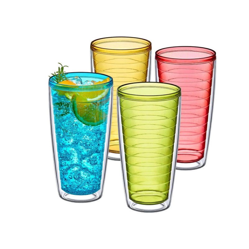 Tablettes en acrylique avec couvercle et paille à double paroi de couleurs mixtes et réutilisables en plastique avec votre propre design